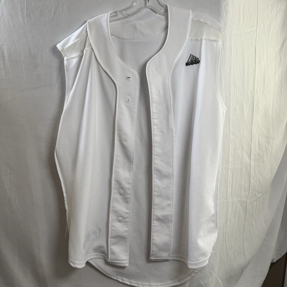 Adidas Men's Sleeveless Medium White Baseball Shirt Jersey Button Front - Picture 2 of 8